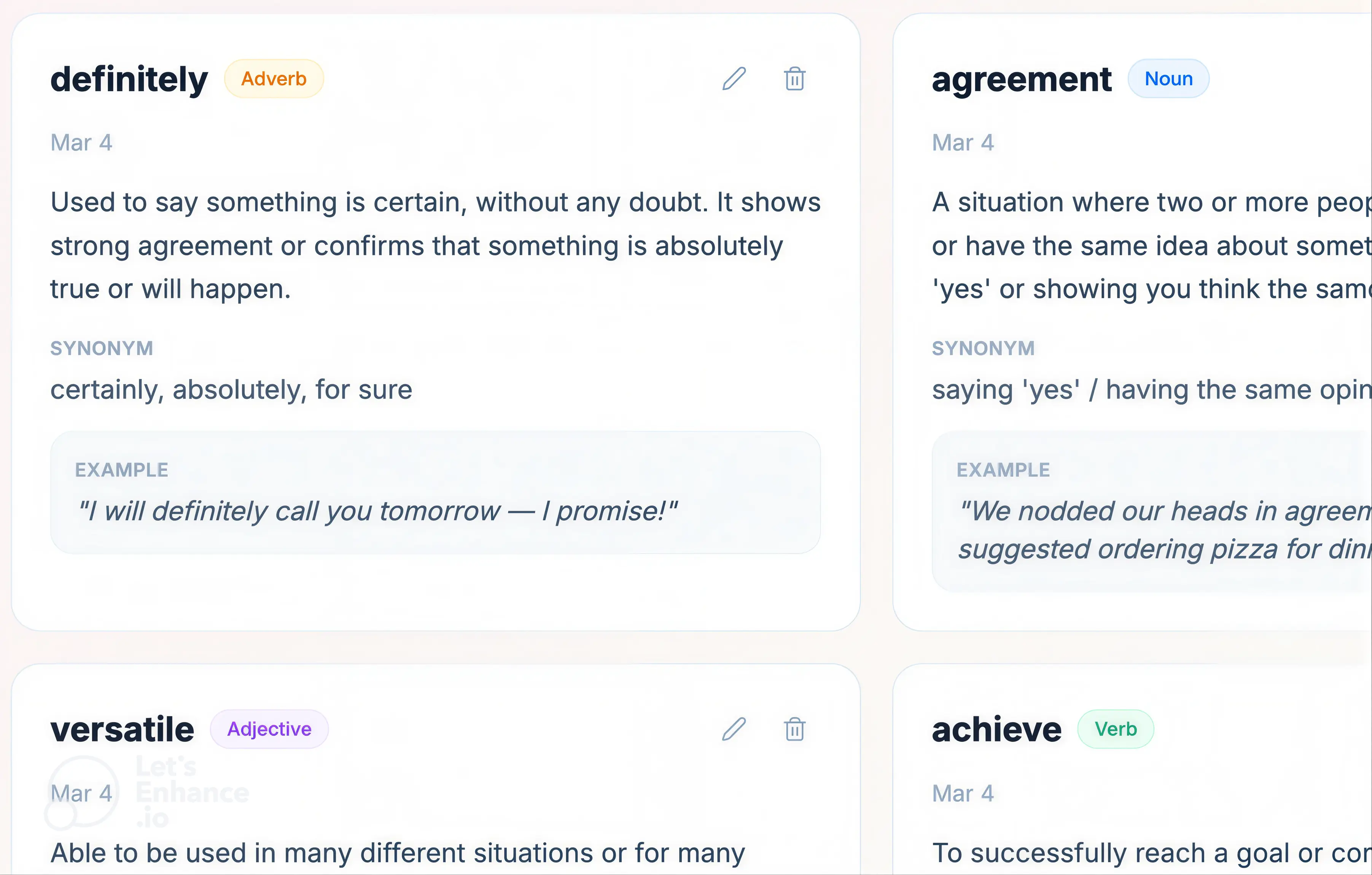 Personal English vocabulary builder on WeSpeak